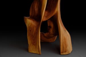 Makha, Flowing High-Back Bar Chair – Carved Sculpture in Natural Hardwood, gallery view 6