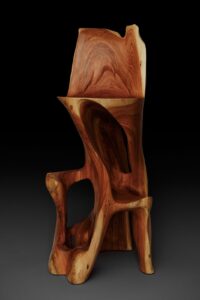Makha, Flowing High-Back Bar Chair – Carved Sculpture in Natural Hardwood, gallery view 11
