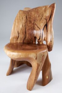 Leszy, Carved Sculptural Solid Hardwood Chair, main view