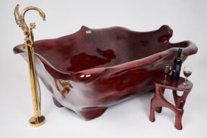 Sculpted Live Edge Solid Wood Bathtub, main view