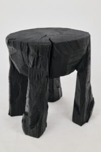 Sculptural Side Table, Rustic, Burnt Black Wood, Carved, Handmade, Logniture, main view