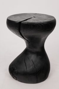 Jownik, Charred Sculptural Stool/Side Table– Fluid Form with Natural Texture, main view