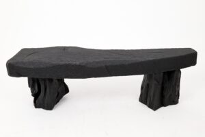 Jownik - Charred Wood Bench with Sculpted Trunk Legs, main view