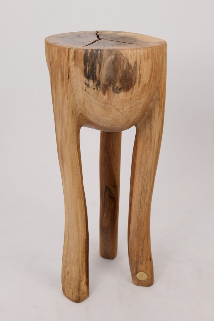 Leszy, Sculptural Side Table Carved in Solid Wood