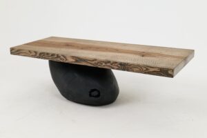 Jownik, Stone-Base Coffee Table – Floating Form on Blackened Balance, main view