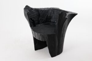 Brutalist Sculptural Armchair, Solid Burnt Oak Wood, Organic, Logniture, main view