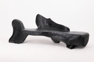 XXL Sculptural Charred Wood Bench in Organic Form, Hand-Carved from Solid Log, main view