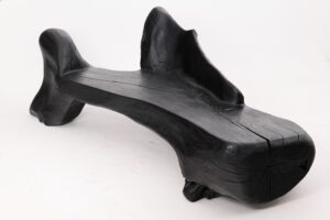 XXL Sculptural Charred Wood Bench in Organic Form, Hand-Carved from Solid Log, gallery view 5