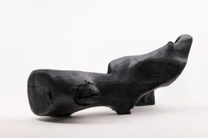 XXL Sculptural Charred Wood Bench in Organic Form, Hand-Carved from Solid Log, gallery view 9