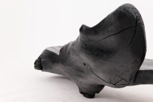 XXL Sculptural Charred Wood Bench in Organic Form, Hand-Carved from Solid Log, gallery view 14