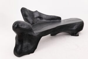 XXL Sculptural Charred Wood Bench in Organic Form, Hand-Carved from Solid Log, gallery view 19