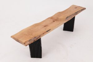 Live Edge Solid Wood Bench with Charred Legs, Organic Modern by Logniture, gallery view 12