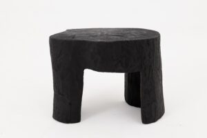 Rustic Sculptural Side Table, Burnt Black Wood, Carved, Unique, Logniture, gallery view 9