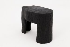 Rustic Sculptural Side Table, Burnt Black Wood, Carved, Unique, Logniture, gallery view 11