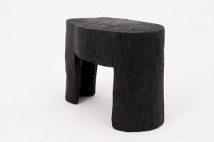 Rustic Sculptural Side Table, Burnt Black Wood, Carved, Unique, Logniture, gallery view 12