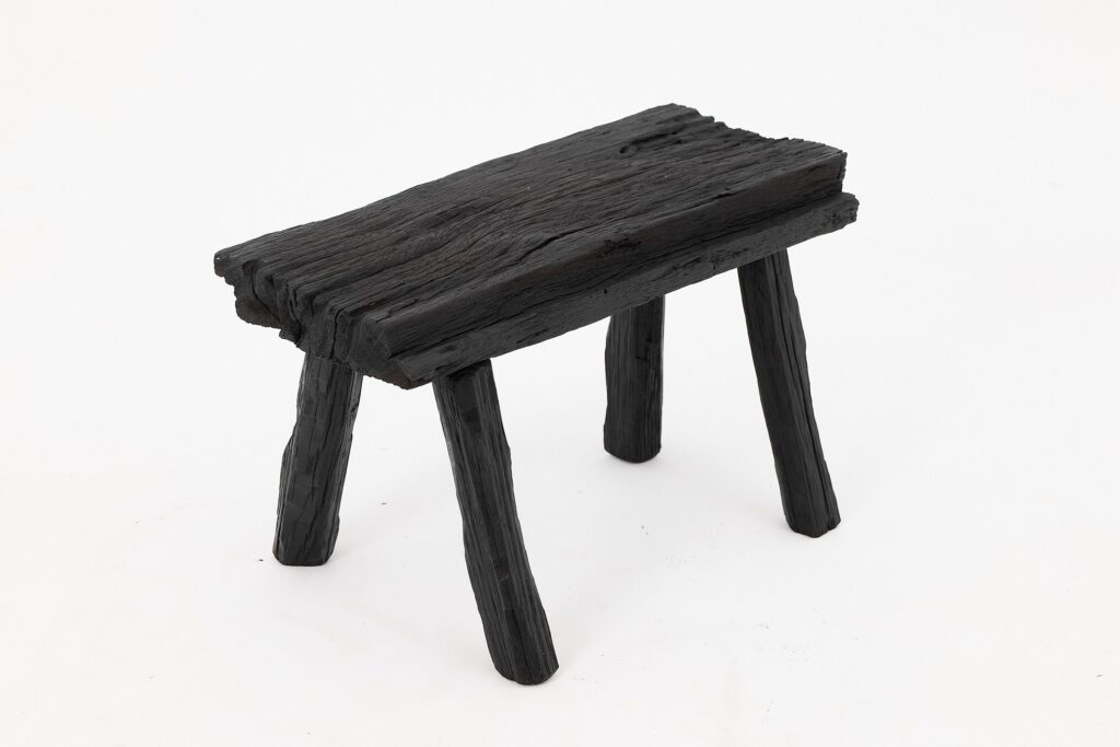 Rustic Blackened Wood stool with Raw Organic Form Indoor & Outdoor