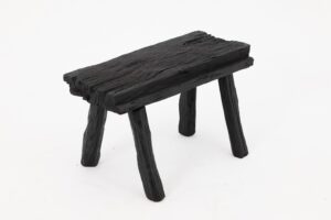 Rustic Blackened Wood stool with Raw Organic Form Indoor & Outdoor, main view