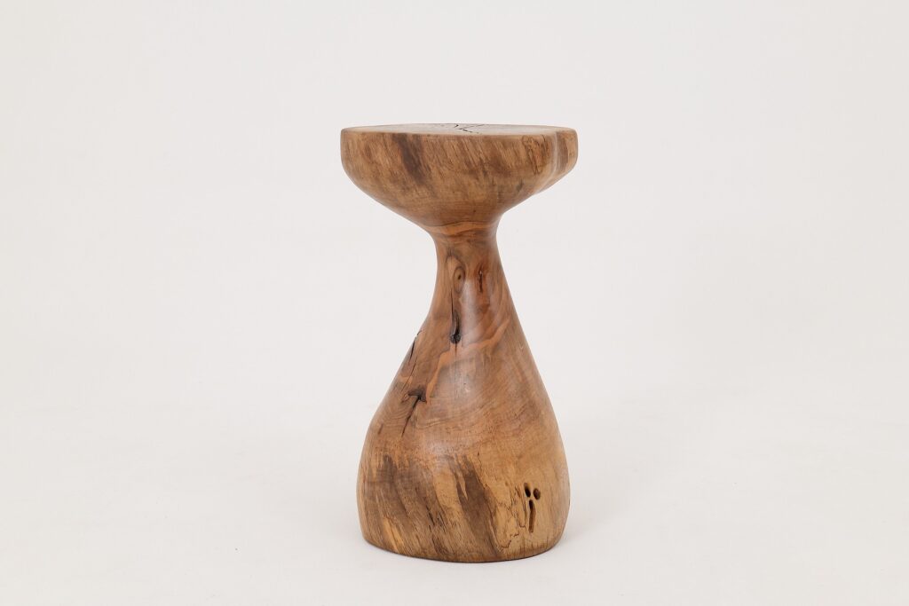 Sculptural Side Table, Stool, Solid Wood, Walnut, Contemporary Design, Logniture
