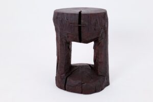 Sculptural Hardwood Side Table, Coffee Table, Red Stain, Hand-Carved,, main view