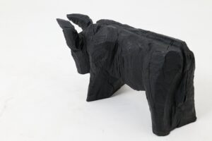 Taurus, Chainsaw Carved, Burnt Oak, Abstract Sculpture, Bull, Handmade, Black, main view