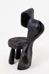 Brutalist Sculptural Chair, Carved, Solid Wood, Oak, Black, Rustic, main view