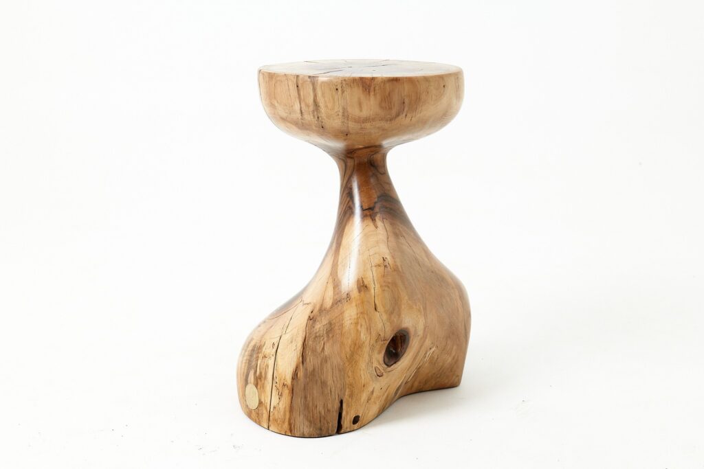 Sculptural Side Table, Stool, Solid Wood, Walnut, Contemporary Design