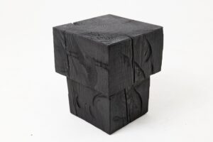 Sculptural Hardwood Side Table, Stool, Charred Wood, Hand-Carved, main view