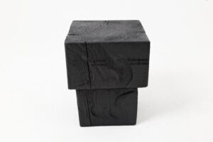 Sculptural Hardwood Side Table, Stool, Charred Wood, Hand-Carved, gallery view 3