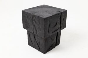 Sculptural Hardwood Side Table, Stool, Charred Wood, Hand-Carved, gallery view 7