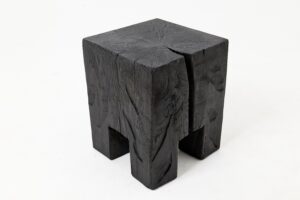 Sculptural Hardwood Side Table, Stool, Charred Wood, Hand-Carved, gallery view 2