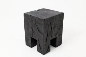 Sculptural Hardwood Side Table, Stool, Charred Wood, Hand-Carved, gallery view 7