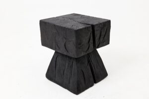 Sculptural Hardwood Side Table, Stool, Charred Wood, Hand-Carved, gallery view 3