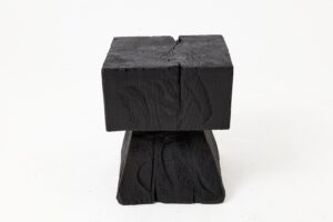 Sculptural Hardwood Side Table, Stool, Charred Wood, Hand-Carved, gallery view 7